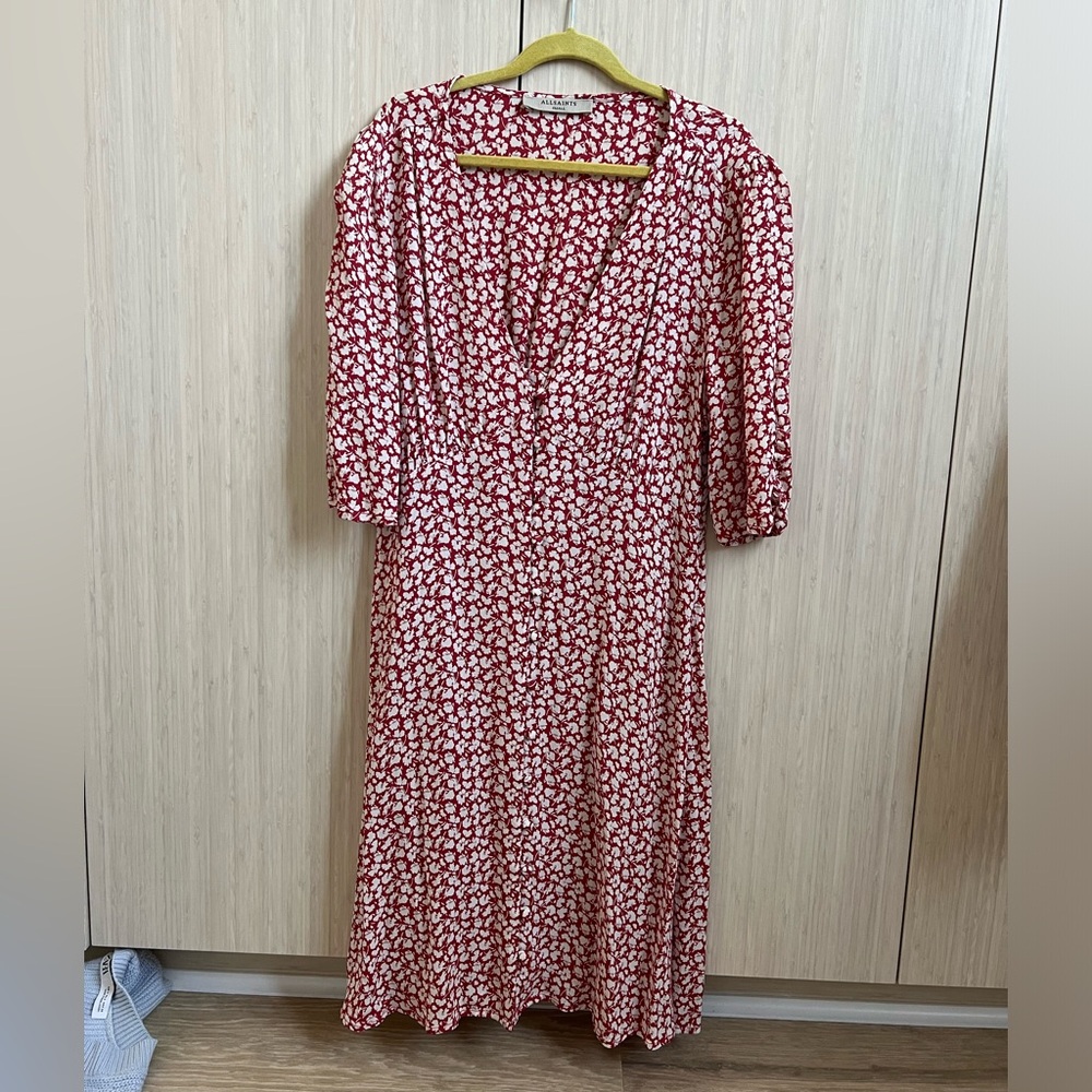 Red floral dress from AllSaints